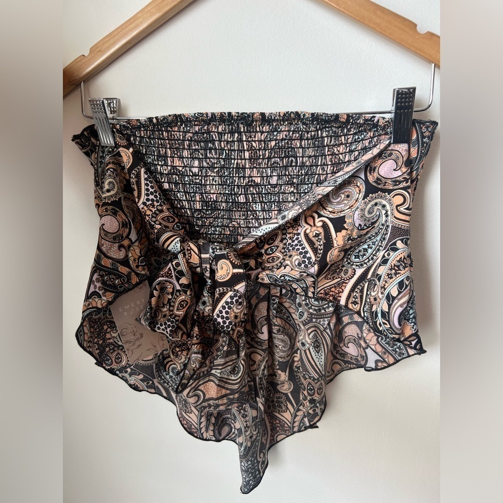 Emery Rose Floral Multicolor Ruched Printed Tube Bandeau Top Bow Large NWT - Picture 4 of 7